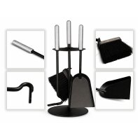 Kaminbesteck schwarz 4-teilig - Ofenbesteck modern rund -...