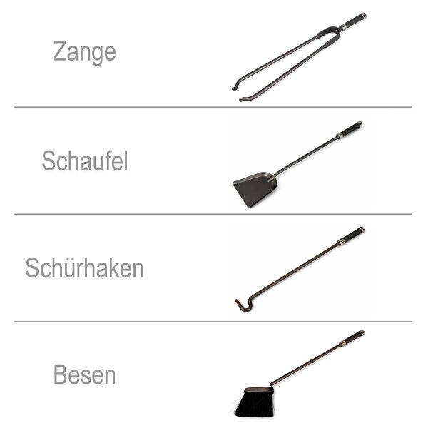 Kaminset 5-teilig robust - Kaminbesteck Anthrazit eckiger Behälter - Ofenbesteck Kamingarnitur Chrom-Akzente