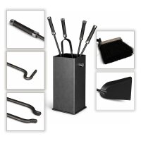 Kaminset 5-teilig robust - Kaminbesteck Anthrazit eckiger...