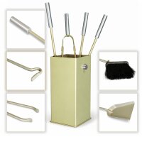 Kaminbesteck Taupe 5-tlg. - moderne eckige Kamingarnitur...