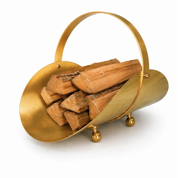 Kaminholzkorb Messing massiv - Holztrage edel gebürstet poliert - Holzkorb Kaminzubehör 48/31/36cm