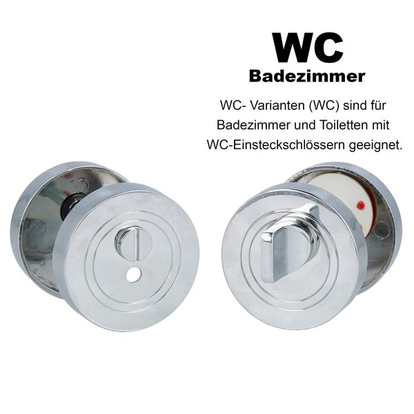 Badezimmer Rosettenpaar Chrom glänzend rund 52mm - Türrosetten WC Verriegelung