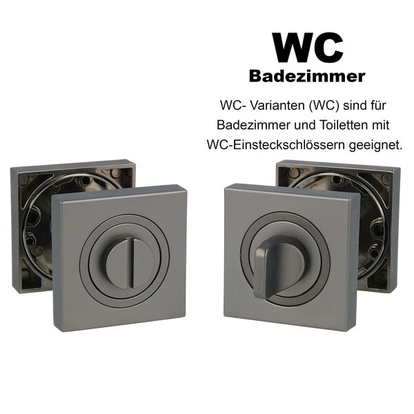 WC Rosettenpaar Graphit mit Metallunterbau & Drehverriegelung - Bad Türrosetten