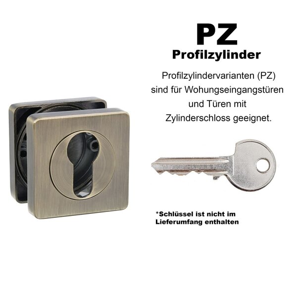 Profilzylinder Schlüsselrosetten-Paar brüniert - Türrosetten Rosettenpaar eckig