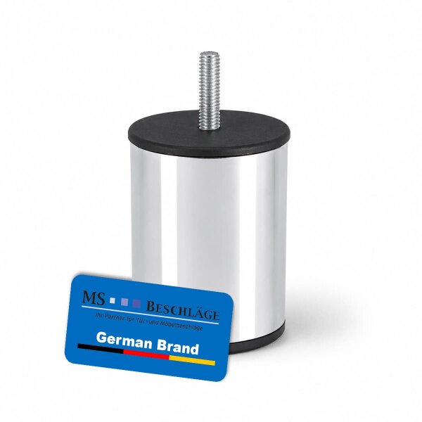 Möbelfuß 80mm Chrom glänzend - Aluminium Möbelbein Ø 60mm mit M8 Stockschraube - Möbelstempel