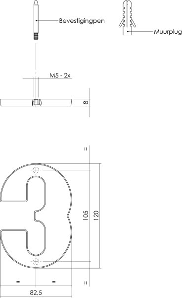 Intersteel Hausnummer 3 120 mm Chrom matt