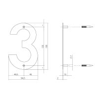 Intersteel Hausnummer 3 150 x 2 mm Edelstahl gebürstet
