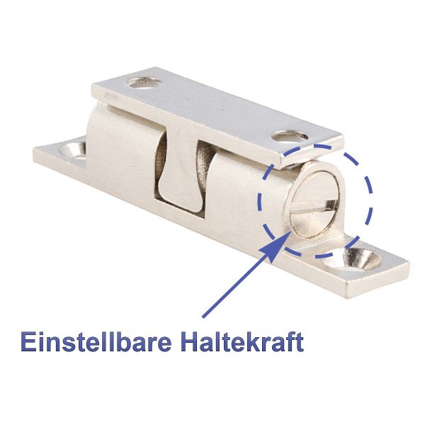 Doppelkugelschnäpper Messing - Verstellbarer Türschnäpper für Möbel - Kugelverschluss natur 50mm