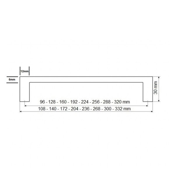 Edelstahl Möbelgriff Orlando eckig matt gebürstet 12x6mm – Vollmaterial Schrankgriff LA 160mm