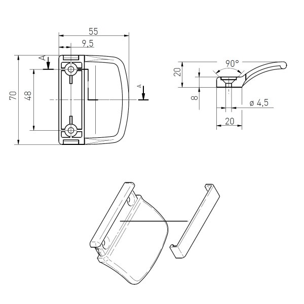 Balkontürgriff Terrassentürgriff Ziehgriff Kunststoffgriff Türgriff Balkontürschliesser Braun RAL8019