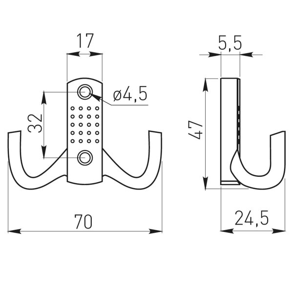 Kleiderhaken Handtuchhalter Mantelhaken aus Zamak Garderobenhaken WP12 Punktmuster Chrom matt