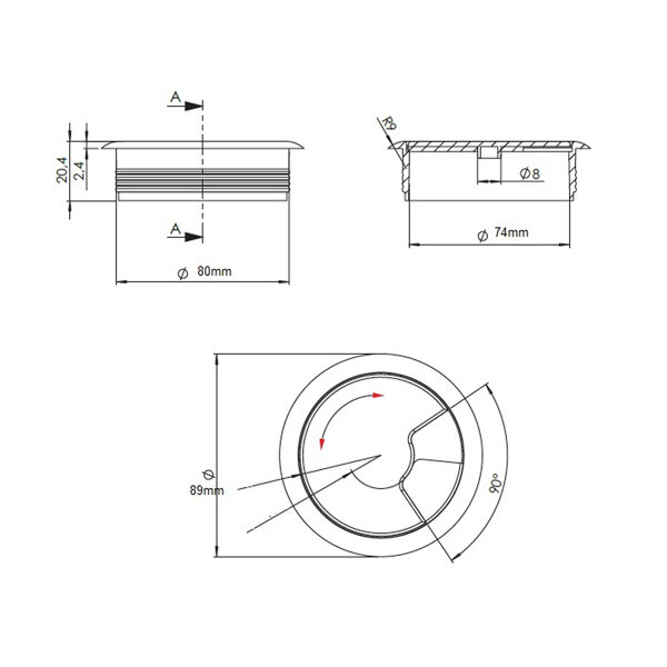 2er Pack 80mm ø Kabeldurchlass braun Kabeldurchführung Kabeldose Kabelöffnung