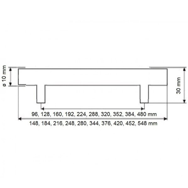 Stangengriff Edelstahl matt gebürstet Möbelgriff Ø 10mm Schrank- Schubladengriff Sockelgriff La 192mm