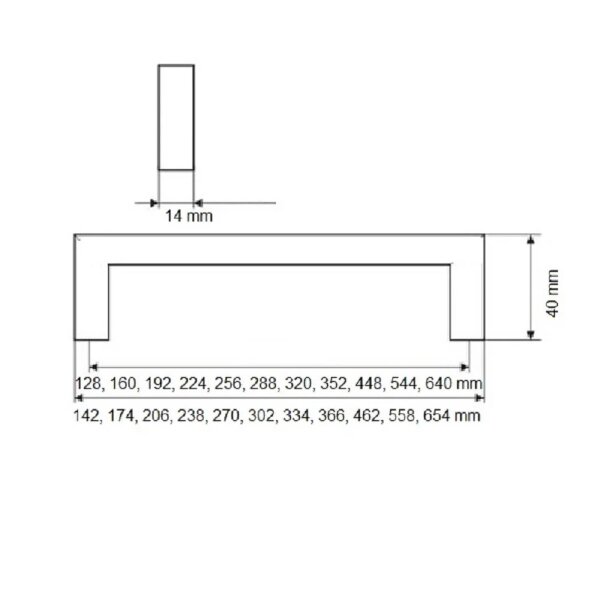 Möbelgriff Edelstahl 14x14mm matt gebürstet - Schubladen-Schrankgriff New York 160mm